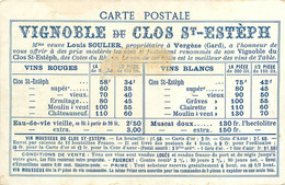 150822 - CARTE PUB 30 VERGEZE Vignoble Clos ST ESTEPH Veuve LOUIS SOULIER Vin Tarif Vigne - Vergèze