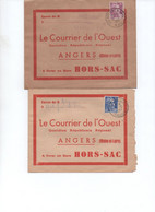 LOT DE 4 LETTRES HORS - SAC - LE COURRIER DE L"OUEST - ANGERS MAINE ET LOIRE AFFRANCHIES TYPE GANDON - ANNEEE 1953 -54 - 1921-1960: Moderne