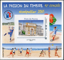 FRANCE 2019 BLOC FFAP "LA PASSION DU TIMBRE " 92ème CONGRÈS MONTPELLIER 2019 Lettre VERTE " PORTE DU PEYROU " N° 08730 - FFAP