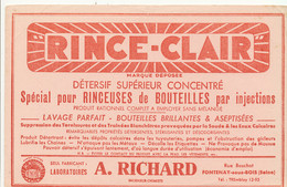 BU 2602 /   BUVARD   RINCE-CLAIR  RINCEUSES DE BOUTEILLES A RICHARD FONTENAY-SOUS-BOIS      ( 21,00 Cm X 13,50 Cm) - Agriculture