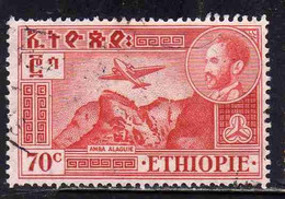 ETHIOPIA ETIOPIA ETHIOPIE 1947 1955 AIR MAIL AIRMAIL POSTA AEREA AMBA ALAGUIE CENT 70c USATO USED OBLITERE' - Etiopía
