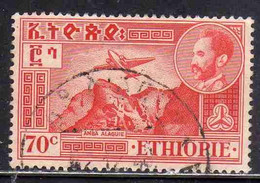 ETHIOPIA ETIOPIA ETHIOPIE 1947 1955 AIR MAIL AIRMAIL POSTA AEREA AMBA ALAGUIE CENT 70c USATO USED OBLITERE' - Etiopía