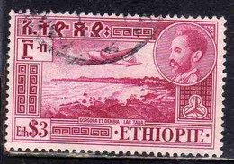 ETHIOPIA ETIOPIA ETHIOPIE 1947 1955 AIR MAIL AIRMAIL POSTA AEREA TANA LAKE GORGORA AND DEMBIA 3$ USATO USED OBLITERE' - Etiopía