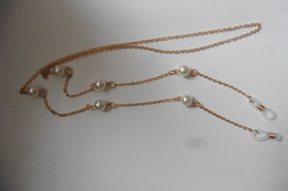 Cordon Chaine à Lunettes Style Collier Maillons Dorés Et Perles Fines Blanc Nacré Fantaisie - Collane/Catenine