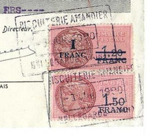 1950 / TF Timbre Fiscal N° 269 / 1 F Sur  1 F 20 / + TF 1 F 50 / Traite Biscuiterie Amandier à Bellegarde / 01 Ain - Cartas & Documentos