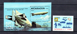 Nicaragua 1984 Set Zeppelin/UPU/Hamburg Stamps (Michel 2521+Bl.158) MNH - Nicaragua