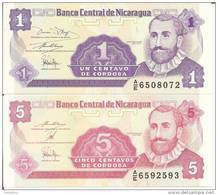 NICARAGUA 1-5 CORDOBAS ND1991 UNC P 167-168 ( 2 Billets ) - Nicaragua