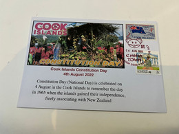 (1 J 4) Cook Islands Constitution Day - National Day - Fête Nationale - Cook Islands Flag Stamp + OZ Stamp - 4-8-2022 - Cook Islands