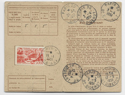 FRANCE PA 500FR SEUL CARTE ABONNEMENT PTT PARIS RP 15.1.1951 CAISSE  AU TARIF - 1927-1959 Covers & Documents