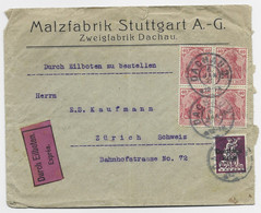 GERMANY REICH 20C MIXTE GERMANIA 40C BLOC DE 4 LETTRE COVER BRIEF EXPRES DACHAU 1921 TO SUISSE - Cartas