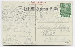 AUSTRIA 5 HELLER SOLO KARTE KUK MILITARZENSUR PLISEN 1916 POUR WIEN - Cartas