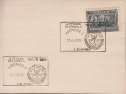 1947. POLSKA.  1 Zl KULTUR On Card With Special Cancel KATOWICE 21.6.47.  (Michel 463) - JF432082 - Regering In Londen(Ballingschap)