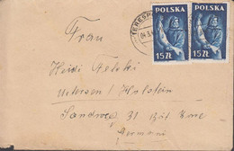 1948. POLSKA.  2 Ex 15 Zl Fischerman (one Defect) On Cover To Deutschland Cancelled TERESPOLP... (Michel 474) - JF432086 - Governo Di Londra (esilio)