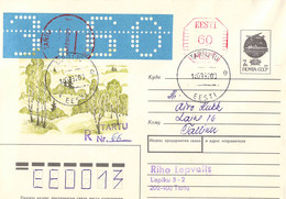 Estonia Registered Upfranked Soviet Postal Stationary Franked W/Telex Roll Making A Special ATM Posted 1992 - ATM - Frama (viñetas)