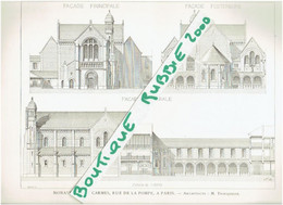 2 PLANS DESSINS 1898 PARIS 16° MONASTERE DES CARMES 51 BIS 53 RUE DE LA POMPE ACTUELLE EGLISE ESPAGNOLE ARCHI TRINQUESSE - Parigi