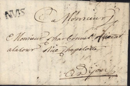 Bourgogne 21 Côte D'Or Marque Postale NVIS Lenain N°2 I8 = 50 € Du 6 Dec 1775 Taxe Manuscrite 4 Pour Dijon - 1701-1800: Vorläufer XVIII