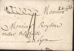 Dauphiné 26 Drôme Marque Postale Noire TAIN (18x4) Pour Lyon Taxe Manuscrite 4 De Tournon 27 2 1777 Lenain N°2 - 1701-1800: Vorläufer XVIII