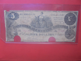 ETATS-UNIS-RICHMOND 5$ 1861 Circuler- Annulé-réparer (L.8) - Confederate (1861-1864)