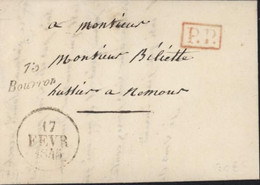 Seine Et Marne 77 Cursive Noire 73 Bourron + Cachet PP Rouge Port Payé Dateur 17 FEV 1845 - 1801-1848: Précurseurs XIX