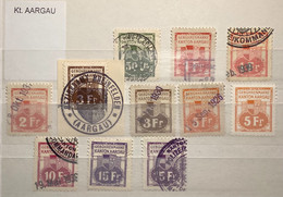 Schweiz Fiskalmarken: AARGAU 1913-1936 11 Stempelmarken (Fiskalmarke Switzerland Revenue Stamps - Fiscale Zegels