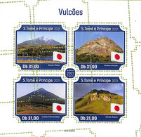 A8712 - S.TOME - ERROR MISPERF  Stamp Sheet -2021 Geology VOLCANOS, FLAGS - Volcans