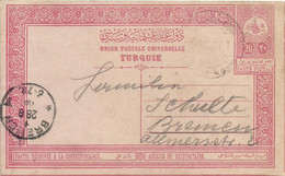 Turkey; 1908 Ottoman PS Sent To Bremen. "Bur.Ambul. Cons/Ple.M.Pacha" Ambulant Postmark - Lettres & Documents