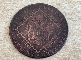 1807 B Austria 30 Kreuzer Coin, F/VF Very Fine Condition - Austria