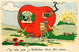 WALT DISNEY Walt Disney * CPA Illustrateur * MICKEY Mickey Dans Maison Forme De Coeur Rouge * éditeur E. Séphériadès - Other