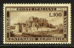 1949 Republic Romana 100l. Brown, Sassone 600, Never Hinged Mint. With Sorani Certificate And Signed By Him. Cat. €340.  - Non Classés