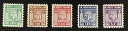 CAMPIONE 1944 Perf. 11½ Set Sassone 1a/5a, Never Hinged Mint, With Bolaffi And Sorani Certificates, And Signed By Each O - Non Classés