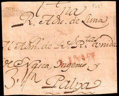 Ultramar - Perú - Prefilatelia - Lima PE 7 - Frontal De Lima A Palpa + Porteo Manuscrito "3 1/2" - ...-1850 Prefilatelia