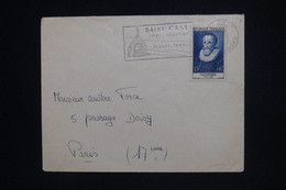 FRANCE - Malherbe Seul Sur Enveloppe De St Cast Pour Paris En 1955 - L 129141 - 1921-1960: Période Moderne