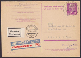 P 74, Kplt. Doppelkarte, Luftpost-Drucksache Nach Prag, Ankunft Und Retour - Postcards - Used