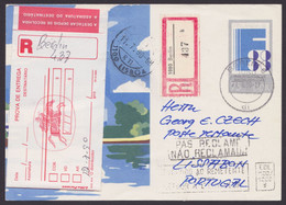 P 100, R-Karte Nach Portugal, Ankunft, Retour-Aufkleber - Postcards - Used