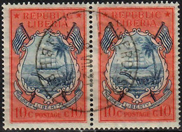 1920 Arms Of Liberia Pair Sc 185 / SG 404 / YT 170 / Mi 193 Used / Oblitéré / Gestempelt [mu] - Liberia