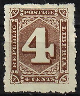 1886 Definitives Numbers 4c. Sc 27 / SG 52 / YT 21 / Mi 21 MH / Neuf / Ungebraucht [mu] - Liberia