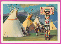 278567 / Russian Painter Art P. Pavlov - Teepee Of The North American Indians , Horse Lasso Cowboy PC 1975 Russia - Native Americans