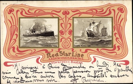 Art Nouveau Lithographie Dampfer Vaderland, Santa Maria, Red Star Line - Autres & Non Classés
