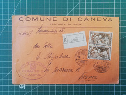 Busta Intestata Comune Di Caneva - Da Caneva ( Udine ) A Verona - Raccomandata RR - 1953 - 1946-60: Marcophilia