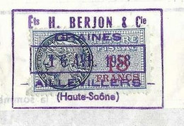 1958 / TF Timbre Fiscal N° 149 / 18 Francs / + N° 160 / Sut Traite Berjon Aillevillers 70 - Brieven En Documenten