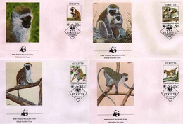 WWF St Kitts 1986 Beautiful Fdc Monkeys - Scimmie