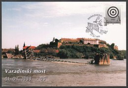 Yugoslavia 1999 Destroyed Bridge In Novi Sad By NATO Attack Bombing Of Serbia Black Target Definitive Stamp On Postcard - Brieven En Documenten