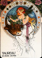 ► TAUREAU Signe Du Zodiac Par MUCHA  Belle Carte Moderne - Bull