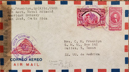 J) 1945 COSTA RICA, ANGEL, MANUEL AGUILAR, OPEN BY EXAMINER, MULTIPLE STAMPS, AIRMAIL, CIRCULATED COVER, FROM COSTA RICA - Costa Rica