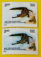 India - Crocodile - Error - Dry Print- Colour Error 1988 Corbet National Park Carnivour Mint 2v MNH (**) Inde Indien - Variétés Et Curiosités