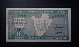 A5 BURUNDI  BILLETS DU MONDE WORLD BANKNOTES  10 FRANCS 1991 - Burundi