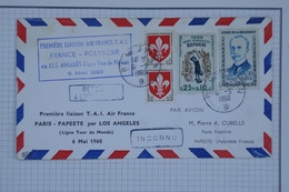 BB12 FRANCE BELLE LETTRE  1960 1ER VOL  PARIS POLYNESIE VIA L. A  USA POUR PAPEETE+AFFRANCH. PLAISANT - 1927-1959 Covers & Documents