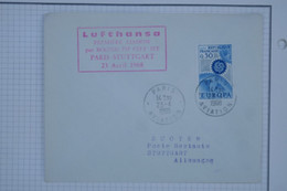 BB12 FRANCE BELLE LETTRE  1968 1ER VOL LUFTHANSA PARIS  STUTTGART GERMANY+AFFRANCH. PLAISANT - 1960-.... Lettres & Documents