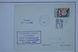 BB12 FRANCE BELLE LETTRE  1963  IER VOL LUFTHANSA CARAVELLE PARIS FRANKFORT +SCOTEM++AFFRANCH. PLAISANT - 1960-.... Storia Postale