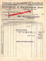 87- AMBAZAC - RARE FACTURE F. GAZOUNAUD JEUNE- FABRIQUE SALAISONS CONSERVES- BOUCHERIE CONSERVERIE-1938 - Alimentos